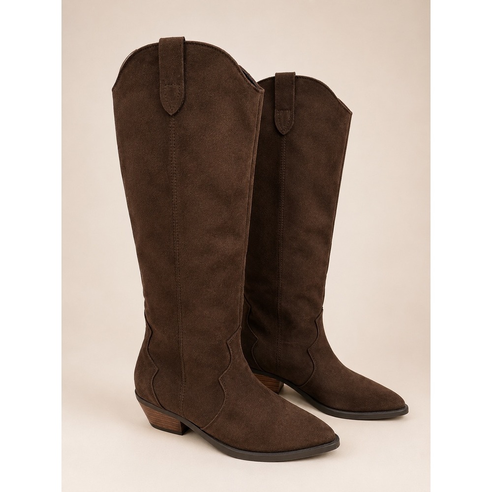 Show Me Your Mumu x Billini Helix Brown Western Cowboy Boots 8 Dark Cacao Suede